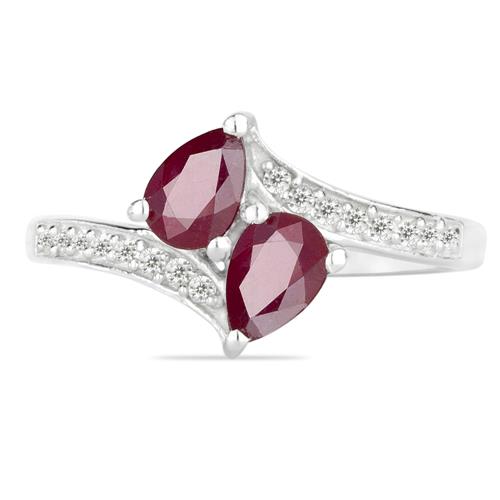 BUY 925 SILVER NATURAL GLASS FILLED RUBY GEMSTONE RING